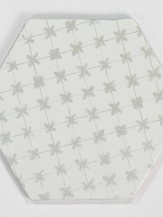 Tomette hexagonale décors gris délavés sur fond blanc HE0811012