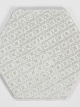 Tomette hexagonale décors gris délavés sur fond blanc HE0811012