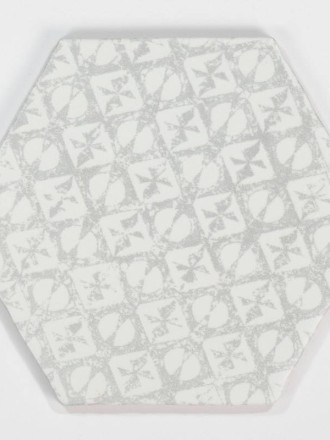 Tomette hexagonale décors gris délavés sur fond blanc HE0811012