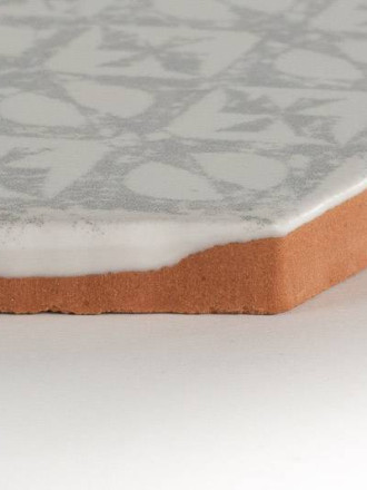 Tomette hexagonale décors gris délavés sur fond blanc HE0811012