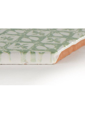 Tomette hexagonale décors verts délavés sur fond blanc HE0811014