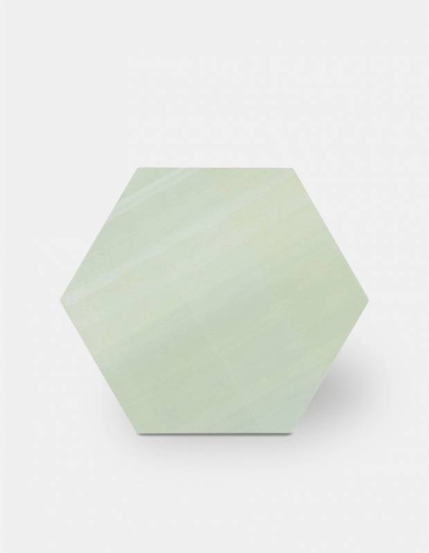 Carrelage uni hexagonal vert en grès cérame de 10 mm d'épaisseur