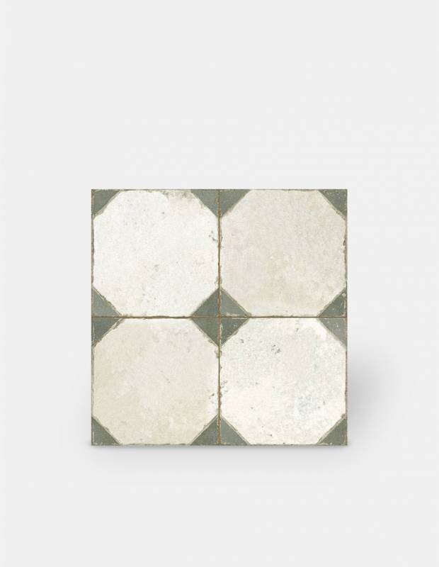 Carrelage aspect octogonal ancien 45x 45cm blanc et vert - FS1145003