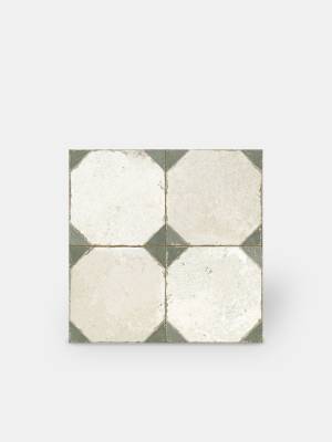 Carrelage aspect octogonal ancien 45x 45cm blanc et vert - FS1145003