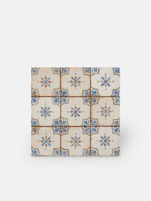 Carrelage retro - pour sol 33x33cm: motif bleu et fond écru - FS1136001