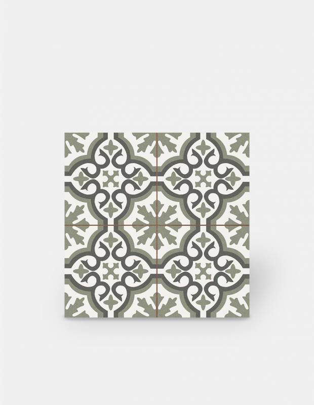 Imitation carreaux de ciment en grès cérame - décor vert - ST1140001
