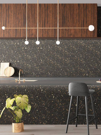 CARRELAGE TERRAZZO TOMETTE NOIR 25.8X29 CM - MA2303374