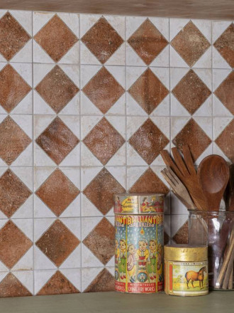 CARRELAGE DAMIER EFFET ANCIEN BRUN  33X33 CM - MA2303174