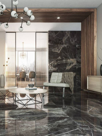 Schwarzer glänzender Marmorfliesen 119x119 cm - MA2303493